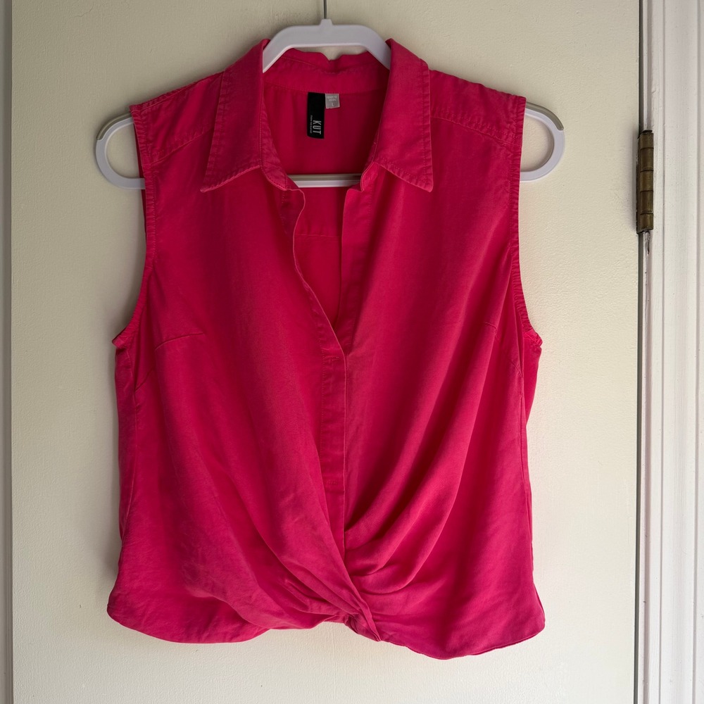 Kut from the Kloth Pink Twist Front Sleeveless Lyocell Blouse L